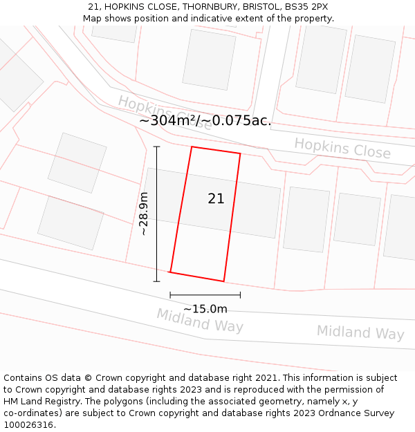 21, HOPKINS CLOSE, THORNBURY, BRISTOL, BS35 2PX: Plot and title map