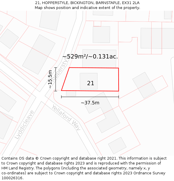 21, HOPPERSTYLE, BICKINGTON, BARNSTAPLE, EX31 2LA: Plot and title map