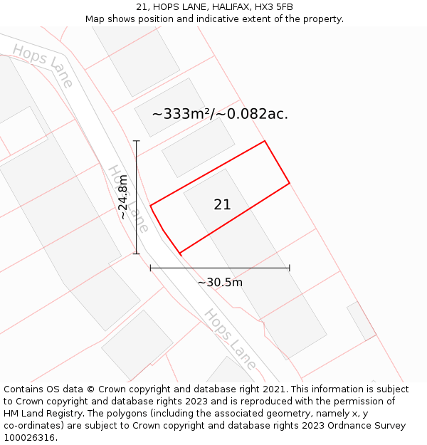 21, HOPS LANE, HALIFAX, HX3 5FB: Plot and title map