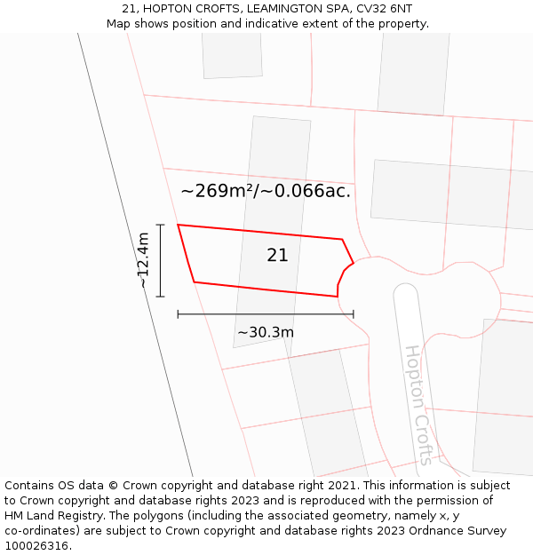 21, HOPTON CROFTS, LEAMINGTON SPA, CV32 6NT: Plot and title map