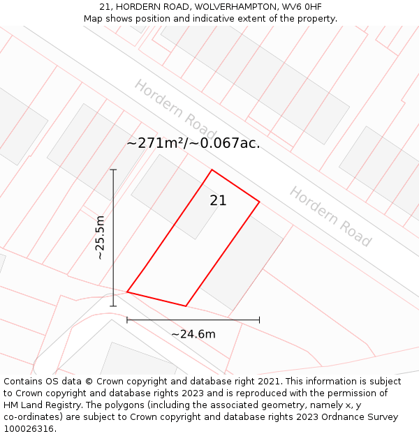 21, HORDERN ROAD, WOLVERHAMPTON, WV6 0HF: Plot and title map