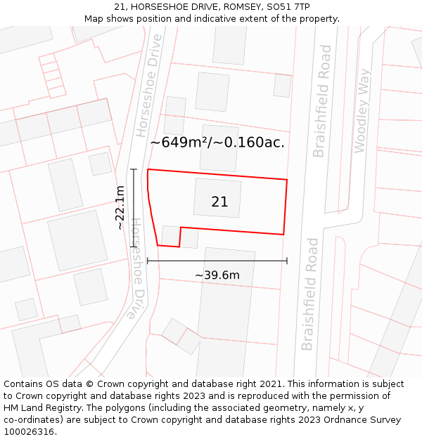 21, HORSESHOE DRIVE, ROMSEY, SO51 7TP: Plot and title map