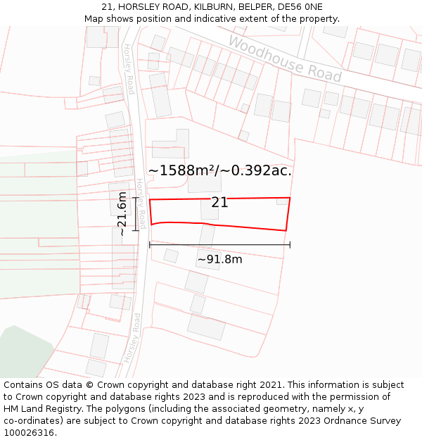 21, HORSLEY ROAD, KILBURN, BELPER, DE56 0NE: Plot and title map