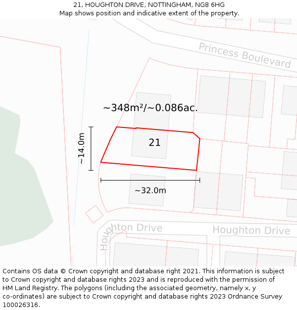 21, HOUGHTON DRIVE, NOTTINGHAM, NG8 6HG: Plot and title map