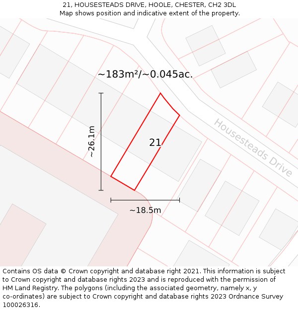 21, HOUSESTEADS DRIVE, HOOLE, CHESTER, CH2 3DL: Plot and title map