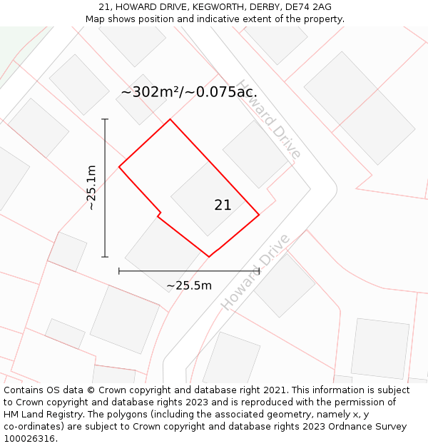 21, HOWARD DRIVE, KEGWORTH, DERBY, DE74 2AG: Plot and title map