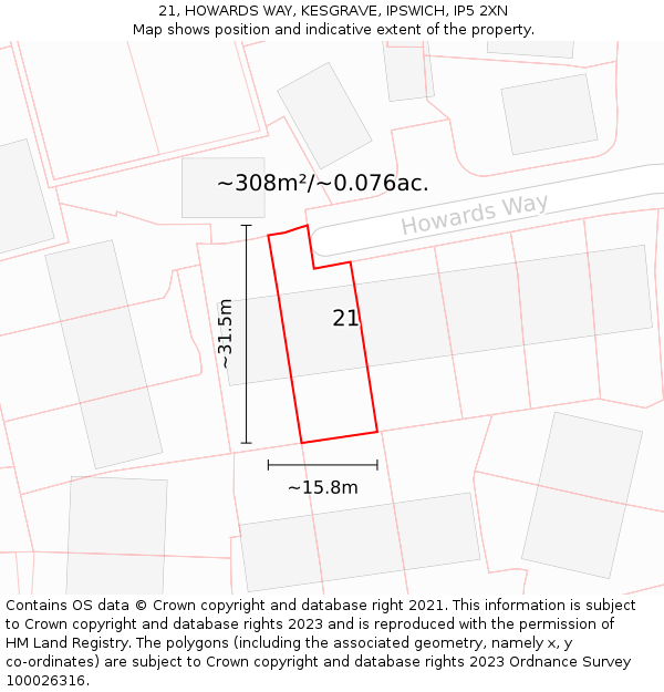 21, HOWARDS WAY, KESGRAVE, IPSWICH, IP5 2XN: Plot and title map