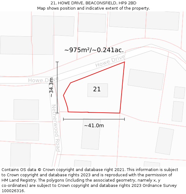 21, HOWE DRIVE, BEACONSFIELD, HP9 2BD: Plot and title map