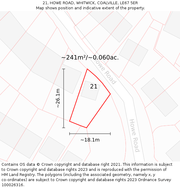 21, HOWE ROAD, WHITWICK, COALVILLE, LE67 5ER: Plot and title map