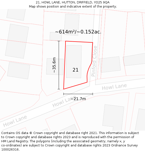 21, HOWL LANE, HUTTON, DRIFFIELD, YO25 9QA: Plot and title map