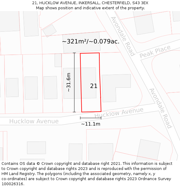 21, HUCKLOW AVENUE, INKERSALL, CHESTERFIELD, S43 3EX: Plot and title map