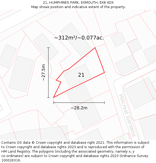21, HUMPHRIES PARK, EXMOUTH, EX8 4DX: Plot and title map
