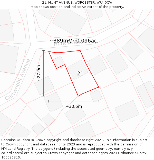 21, HUNT AVENUE, WORCESTER, WR4 0QW: Plot and title map