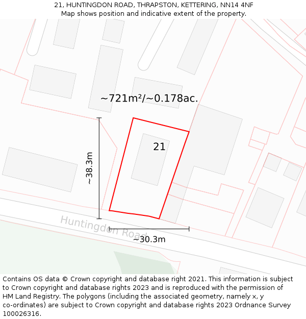 21, HUNTINGDON ROAD, THRAPSTON, KETTERING, NN14 4NF: Plot and title map