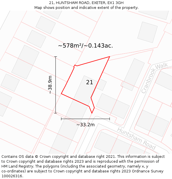 21, HUNTSHAM ROAD, EXETER, EX1 3GH: Plot and title map