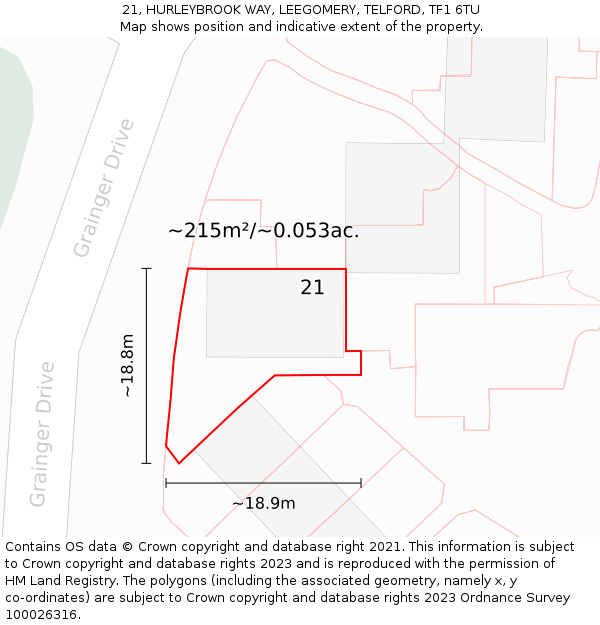 21, HURLEYBROOK WAY, LEEGOMERY, TELFORD, TF1 6TU: Plot and title map