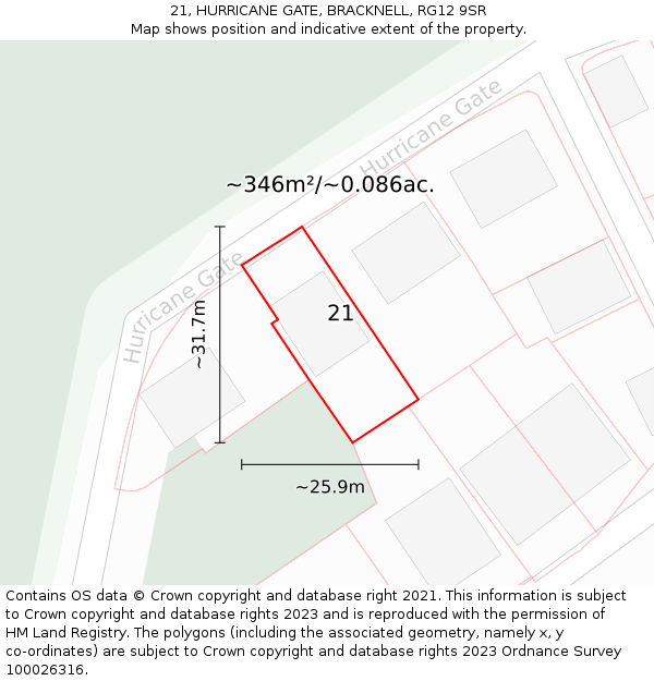 21, HURRICANE GATE, BRACKNELL, RG12 9SR: Plot and title map