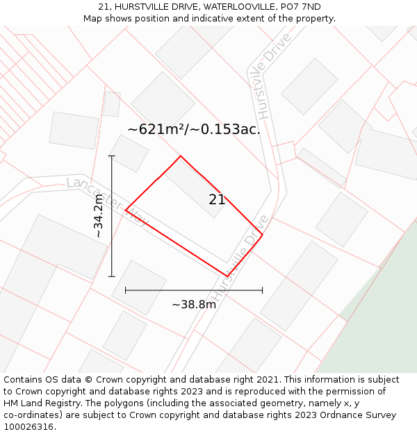 21, HURSTVILLE DRIVE, WATERLOOVILLE, PO7 7ND: Plot and title map