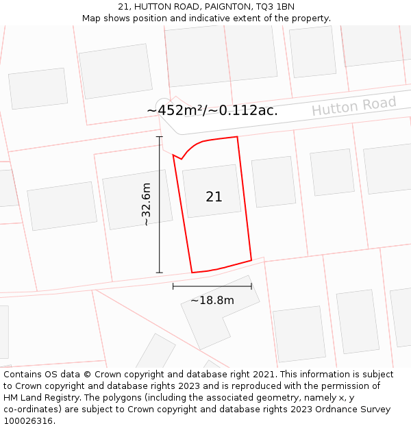 21, HUTTON ROAD, PAIGNTON, TQ3 1BN: Plot and title map