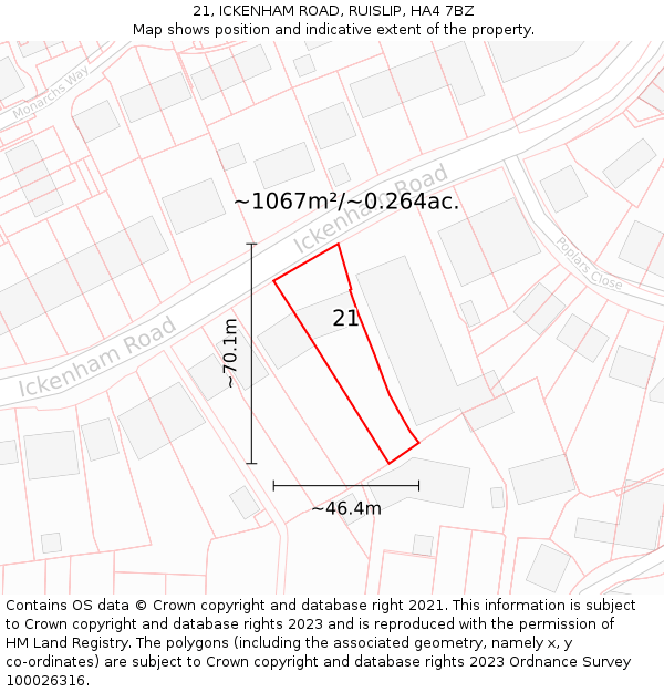 21, ICKENHAM ROAD, RUISLIP, HA4 7BZ: Plot and title map