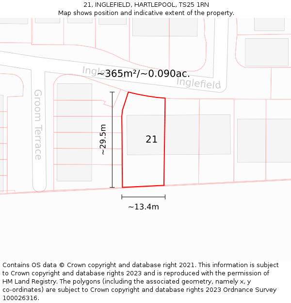 21, INGLEFIELD, HARTLEPOOL, TS25 1RN: Plot and title map
