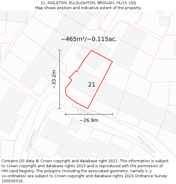 21, INGLETON, ELLOUGHTON, BROUGH, HU15 1SQ: Plot and title map