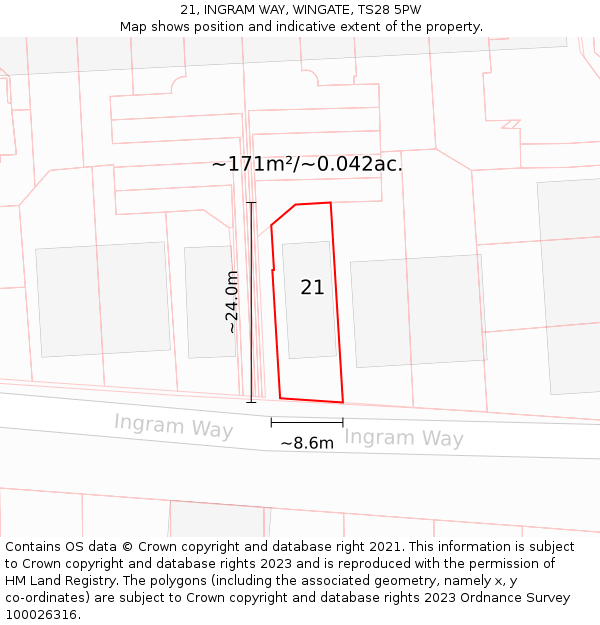 21, INGRAM WAY, WINGATE, TS28 5PW: Plot and title map