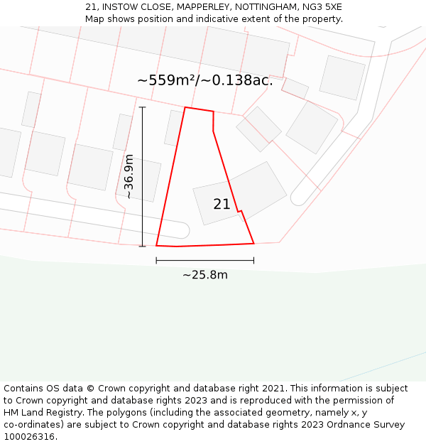 21, INSTOW CLOSE, MAPPERLEY, NOTTINGHAM, NG3 5XE: Plot and title map