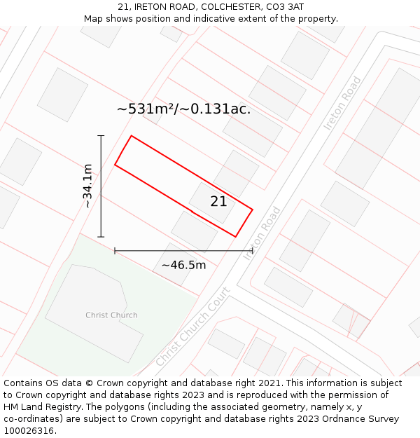 21, IRETON ROAD, COLCHESTER, CO3 3AT: Plot and title map