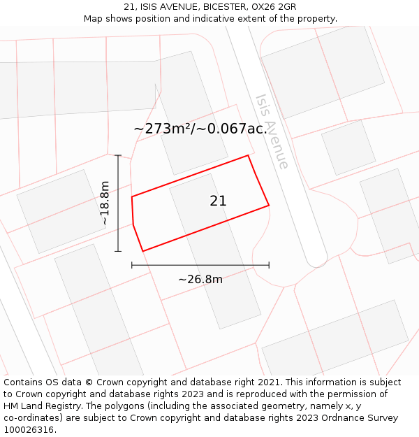21, ISIS AVENUE, BICESTER, OX26 2GR: Plot and title map