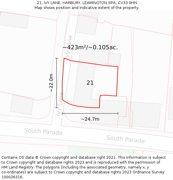 21, IVY LANE, HARBURY, LEAMINGTON SPA, CV33 9HN: Plot and title map