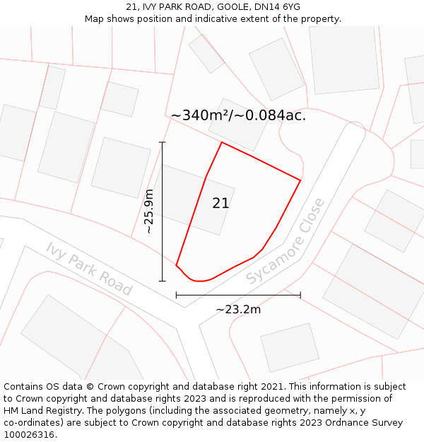 21, IVY PARK ROAD, GOOLE, DN14 6YG: Plot and title map