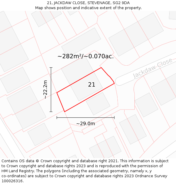 21, JACKDAW CLOSE, STEVENAGE, SG2 9DA: Plot and title map