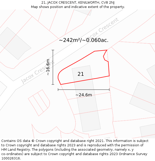 21, JACOX CRESCENT, KENILWORTH, CV8 2NJ: Plot and title map