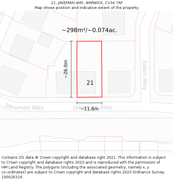 21, JAKEMAN WAY, WARWICK, CV34 7AF: Plot and title map
