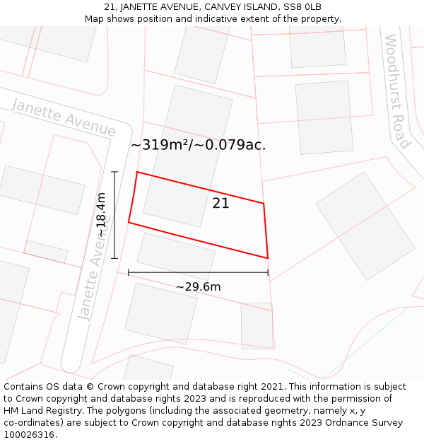 21, JANETTE AVENUE, CANVEY ISLAND, SS8 0LB: Plot and title map