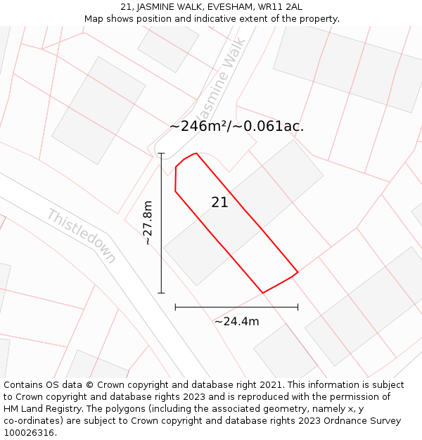 21, JASMINE WALK, EVESHAM, WR11 2AL: Plot and title map