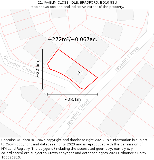 21, JAVELIN CLOSE, IDLE, BRADFORD, BD10 8SU: Plot and title map