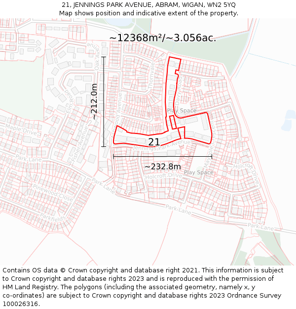 21, JENNINGS PARK AVENUE, ABRAM, WIGAN, WN2 5YQ: Plot and title map