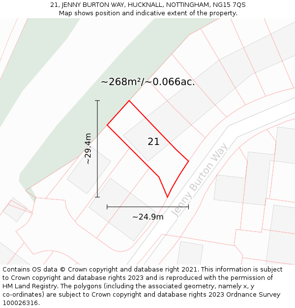 21, JENNY BURTON WAY, HUCKNALL, NOTTINGHAM, NG15 7QS: Plot and title map