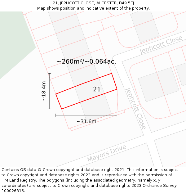 21, JEPHCOTT CLOSE, ALCESTER, B49 5EJ: Plot and title map