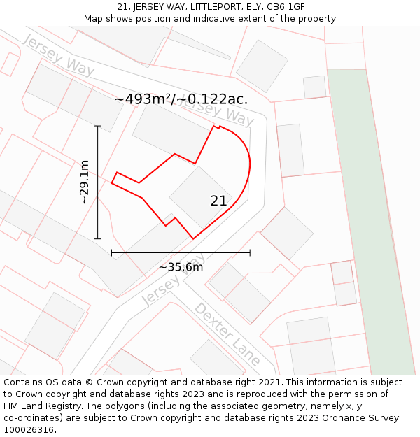 21, JERSEY WAY, LITTLEPORT, ELY, CB6 1GF: Plot and title map