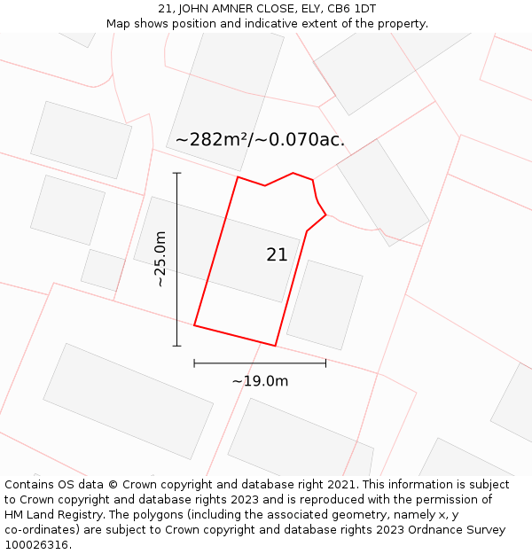 21, JOHN AMNER CLOSE, ELY, CB6 1DT: Plot and title map