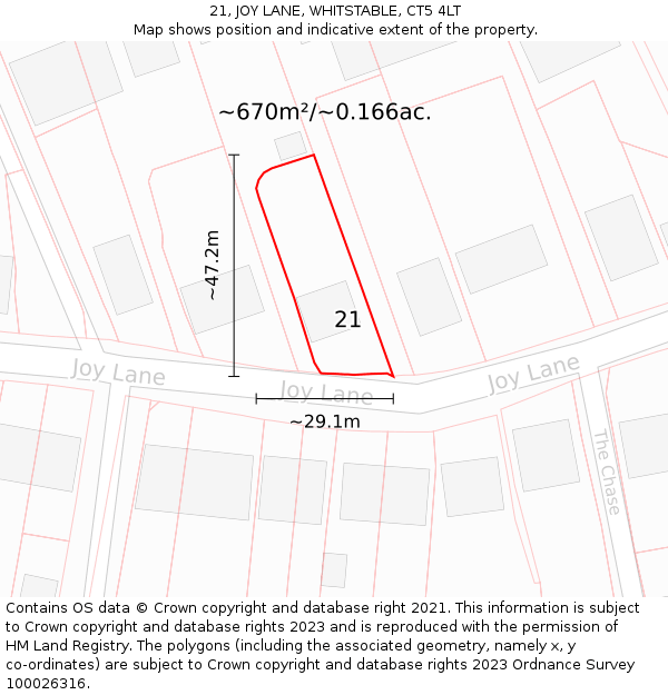 21, JOY LANE, WHITSTABLE, CT5 4LT: Plot and title map