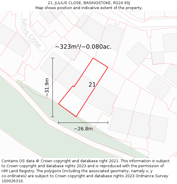 21, JULIUS CLOSE, BASINGSTOKE, RG24 9SJ: Plot and title map