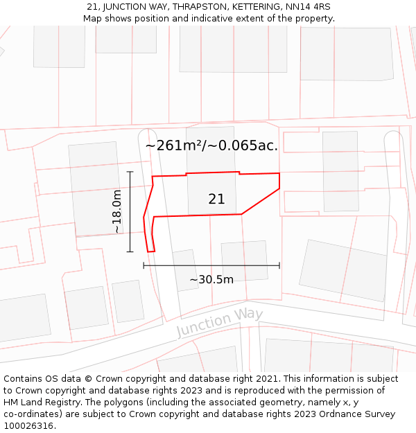 21, JUNCTION WAY, THRAPSTON, KETTERING, NN14 4RS: Plot and title map