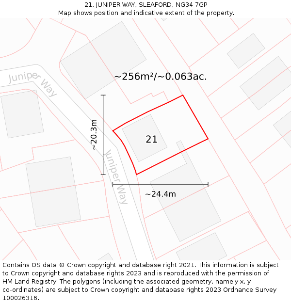 21, JUNIPER WAY, SLEAFORD, NG34 7GP: Plot and title map