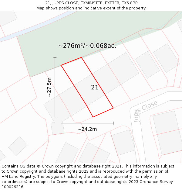 21, JUPES CLOSE, EXMINSTER, EXETER, EX6 8BP: Plot and title map