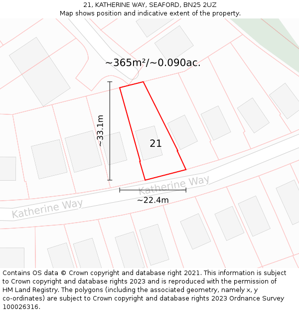 21, KATHERINE WAY, SEAFORD, BN25 2UZ: Plot and title map