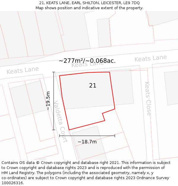 21, KEATS LANE, EARL SHILTON, LEICESTER, LE9 7DQ: Plot and title map